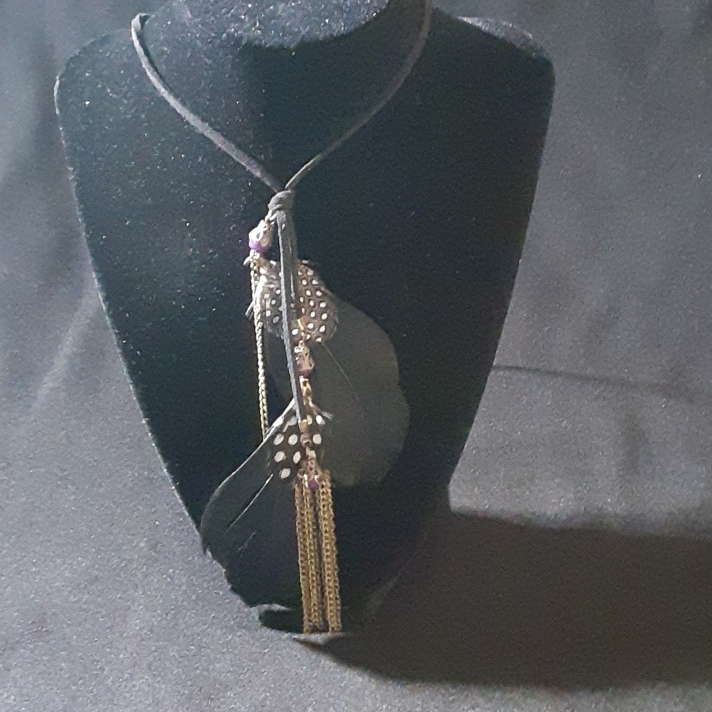 Feathered necklace.